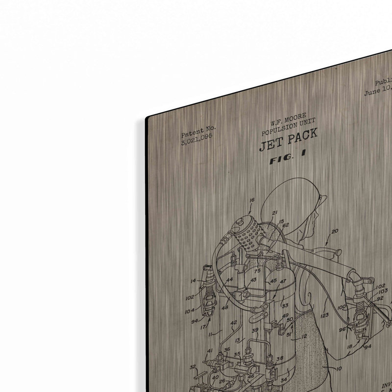 «Jet Pack Blueprint Brevet Parchment», art mural en métal, H 16 po x l 12 po