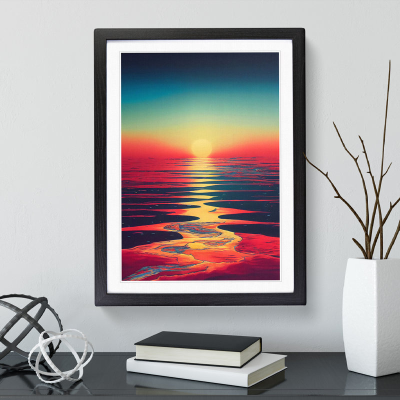 Extravagant Ocean Sunset - Single Picture Frame Print, 64cm H x 46cm W x 2cm D, Black