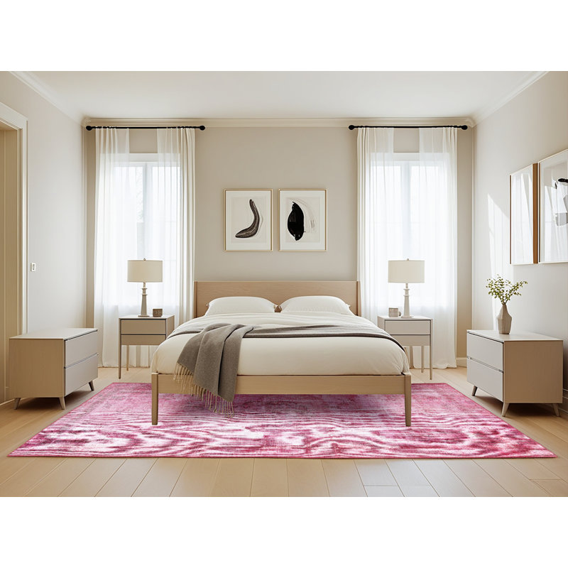 Tapis floral en laine rose clair, Rectangle 5 pi x 8 pi