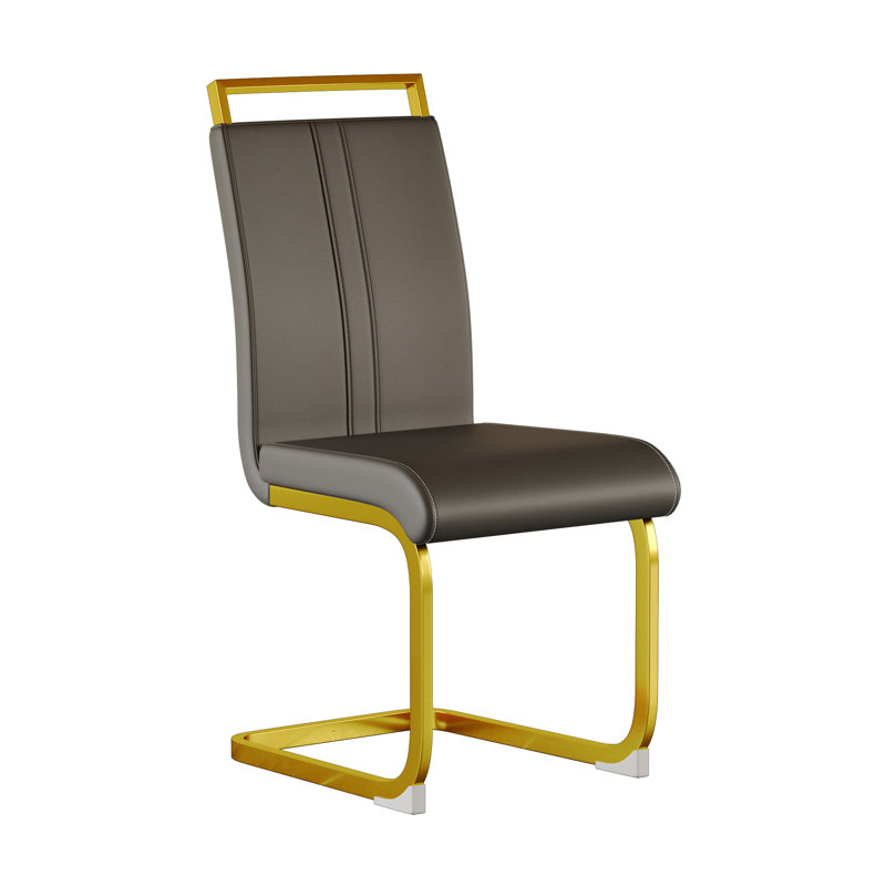 Chaise confortable en similicuir Comfy, 4, Gris, Doré