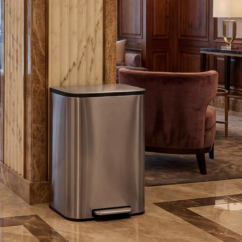 Poubelle à pédale grande capacité 14 gallons en acier inoxydable 51L résistante aux empreintes digitales