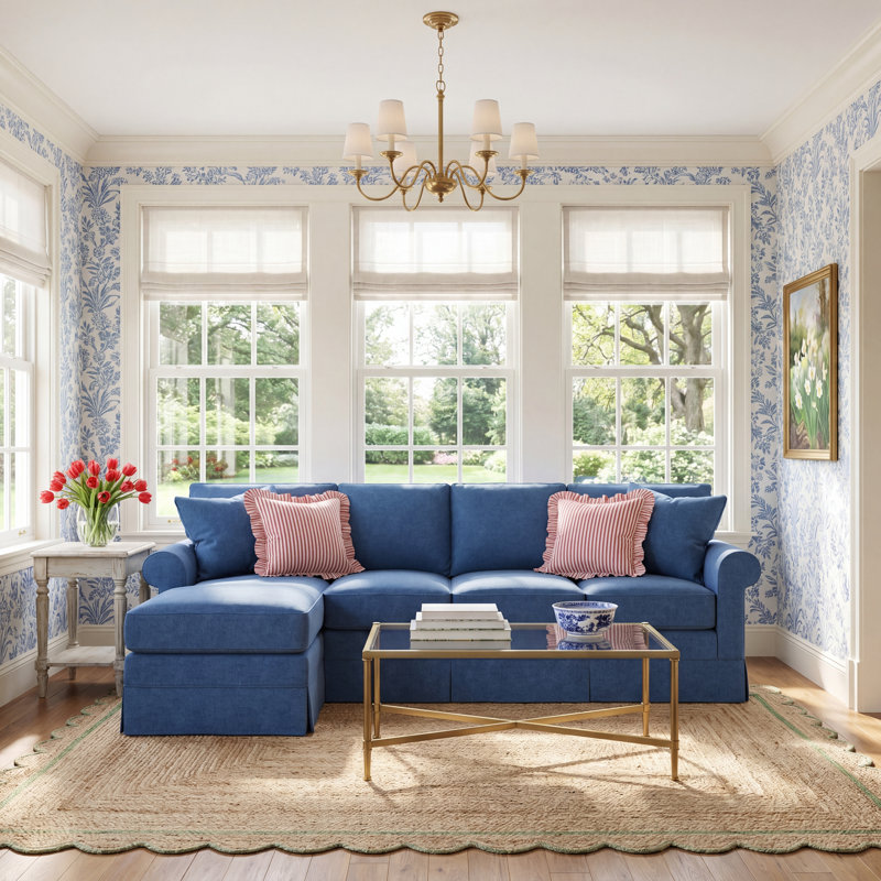 Friedman 2 - Piece Upholstered Sleeper Sectional, Classic Indigo Denim, Left Hand Facing