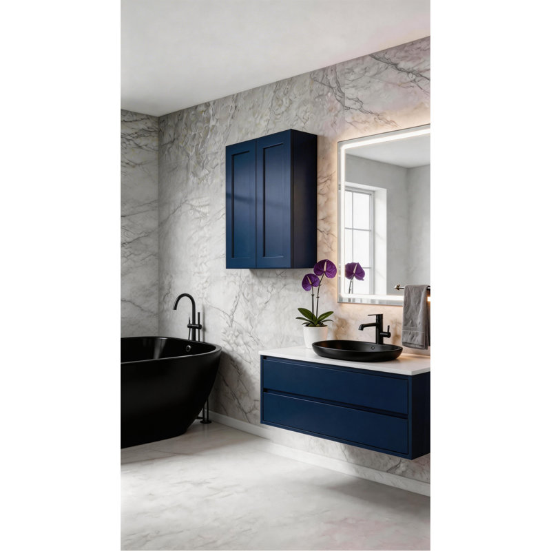 Navy Blue Shaker 30" Solid Wood Wall Cabinet – Soft-Close Hinges, Adjustable Shelves, Double Door. Ideal For Kitchen, Bath, Laundry. (30"W X 12"D X 42"H)