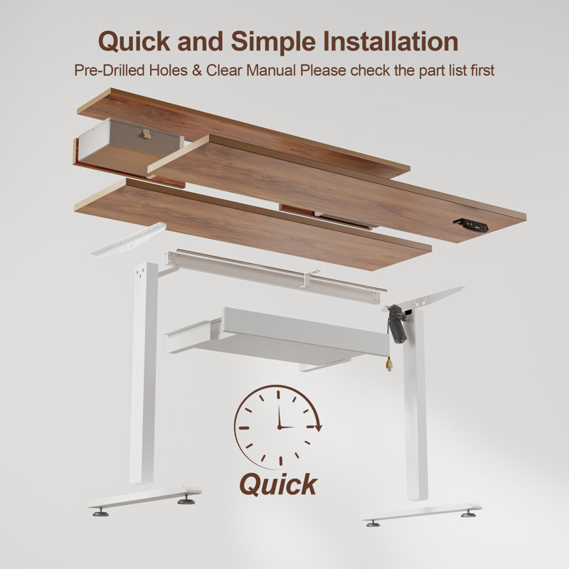Electric Height Adjustable Desk with Storage Shelf,Standing Desk with 3 Drawers for Home Office, Light Rustic Brown/White