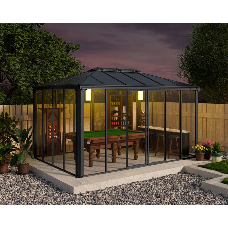Palram - Canopia Ledro 10' W x 14' D Enclosed Patio Gazebo All-Season Outdoor Room Gray, 14 ft. W x 9.5 ft. D