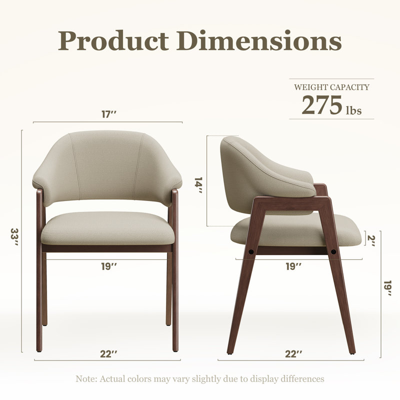 19" H Modern Minimalist Upholstered Linen Dining Armchair with Solid Wood Legs, Oatmeal