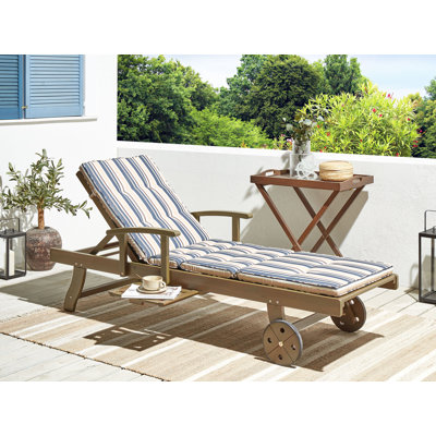 Kenneth 196cm Long Reclining Acacia Single Chaise with Cushions