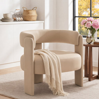 Fauteuil d'appoint pour le salon, fauteuil simple en velours et fauteuil Mid-Century moderne avec pieds en bois pour la lecture dans la chambre à coucher