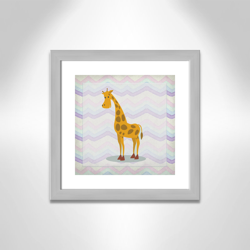 Décalcomanie murale «Pink Giraffe Time», Encadré plat argent, H 16 po x l 16 po x P 0,6 po