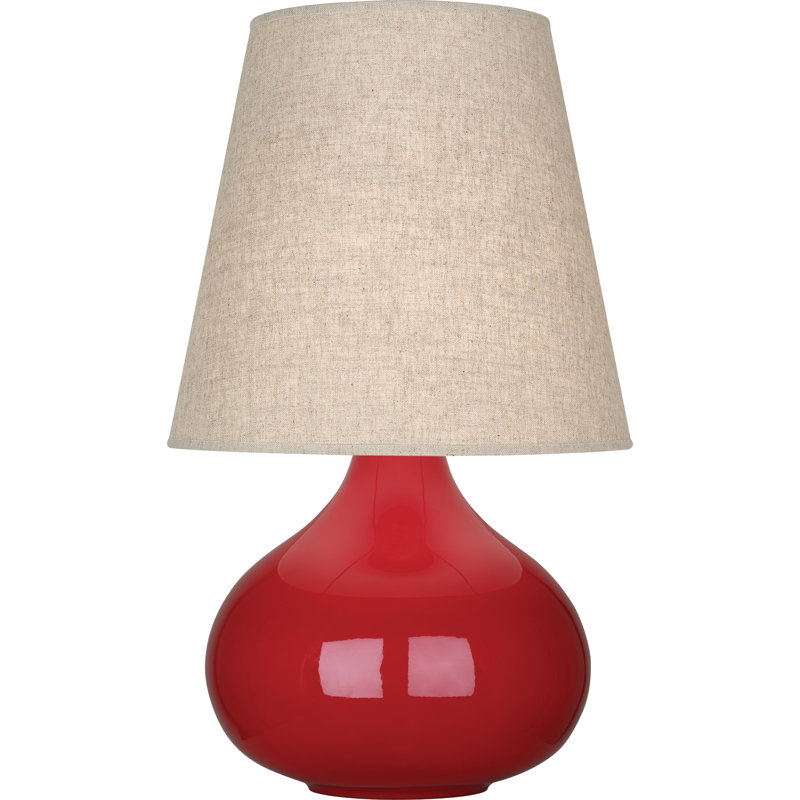 Small June Accent Lamp, Ruby Red, Buff Linen