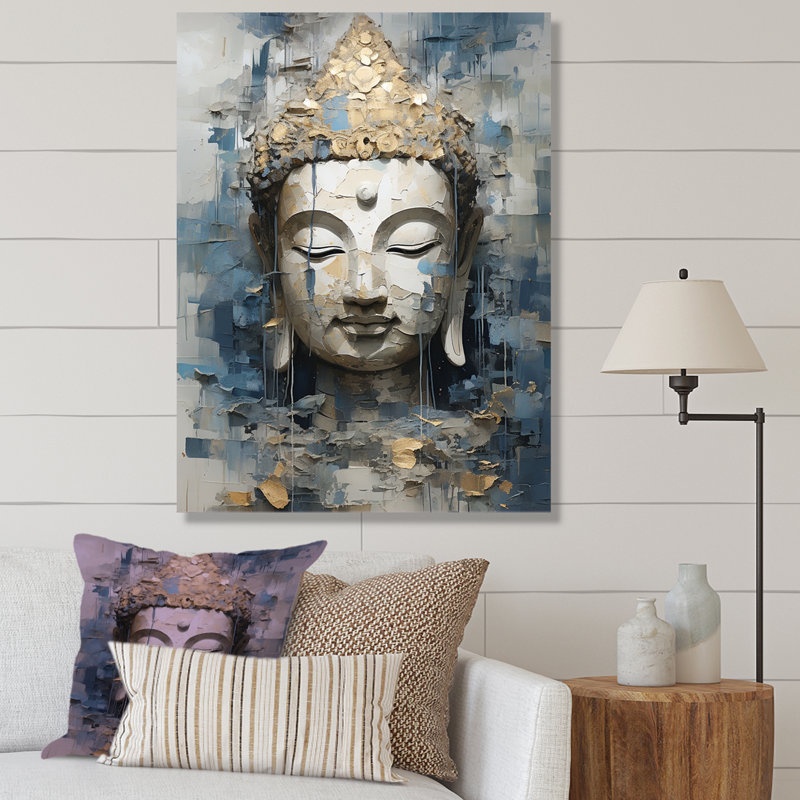 Statue religieuse du bouddhisme royal sur toile, Toile tendue, H 44 po x l 34 po x P 1,5 po