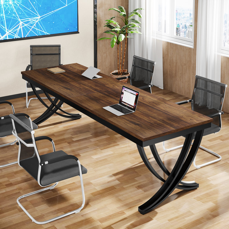 Jasmone 78.74'' Rectangle Conference Table, Brown/Black