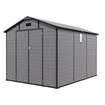 8x10 FT Plastic Outdoor Storage Shed - Lockable Resin Tool Shed with Window & Floor