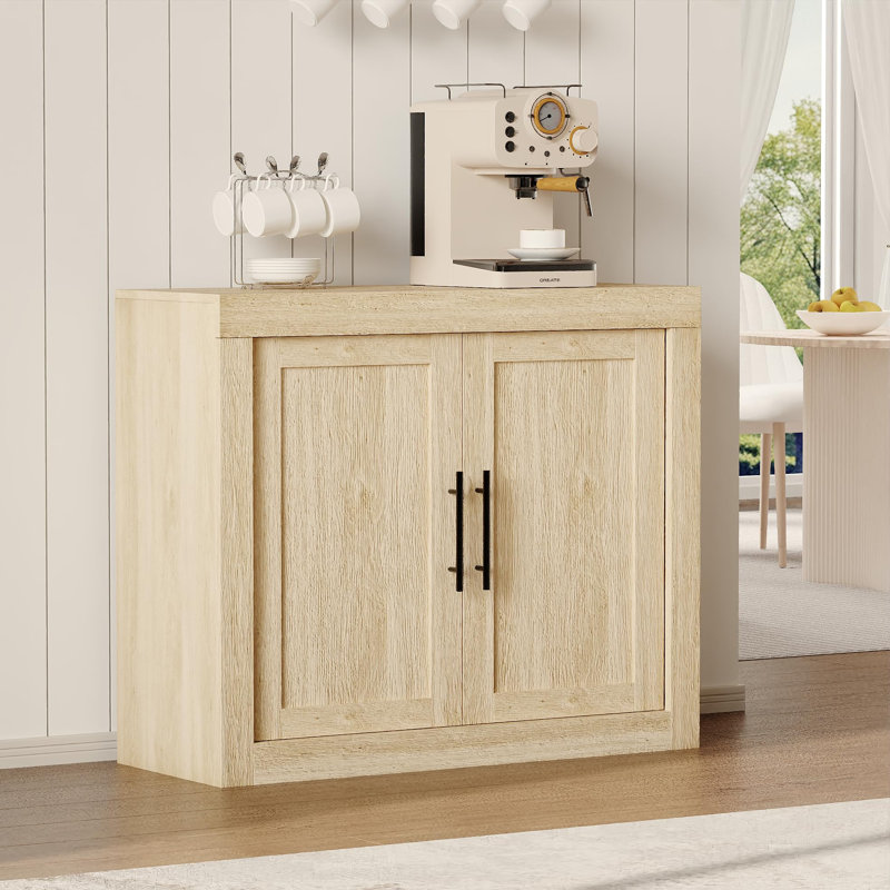 Sideboard Buffet Cabinet, Mid Century Modern Accent Cabinet with Doors, Wood Coffee Bar Media Console Credenza, Burlywood