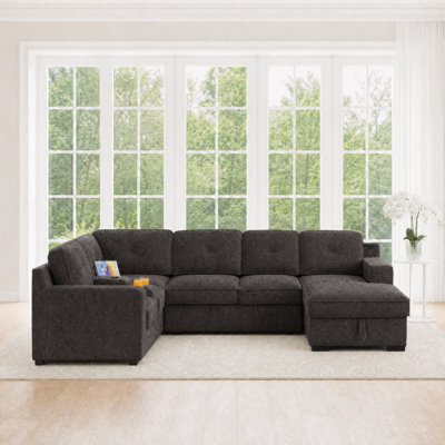 119.5‘’Chenille Sectional Sofa With Integrated Console And Storage