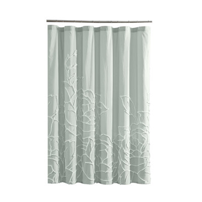 100% Cotton Floral Single Shower Curtain Green