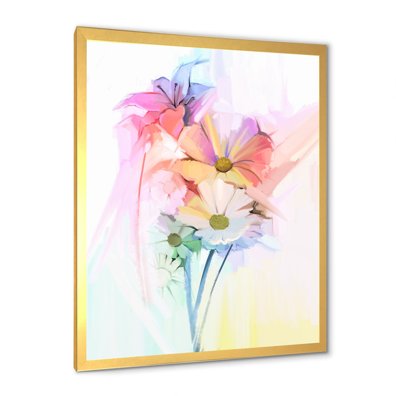 «Modern Gerbera Daisy Flower», reproduction d'art sur toile traditionnelle, Cadre photo doré, H 32 po x l 16 po x P 1 po