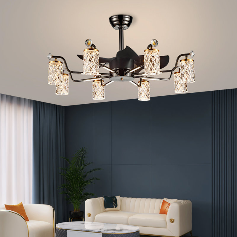Ventilateur de plafond 35,43 "DEL à intensité variable avec 8 lumières et télécommande, Noir