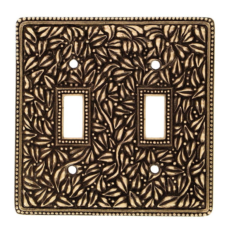 San Michele 2-Gang Toggle Light Switch Wall Plate, Antique Brass, 5.25" H x 5.38" W x 0.31" D
