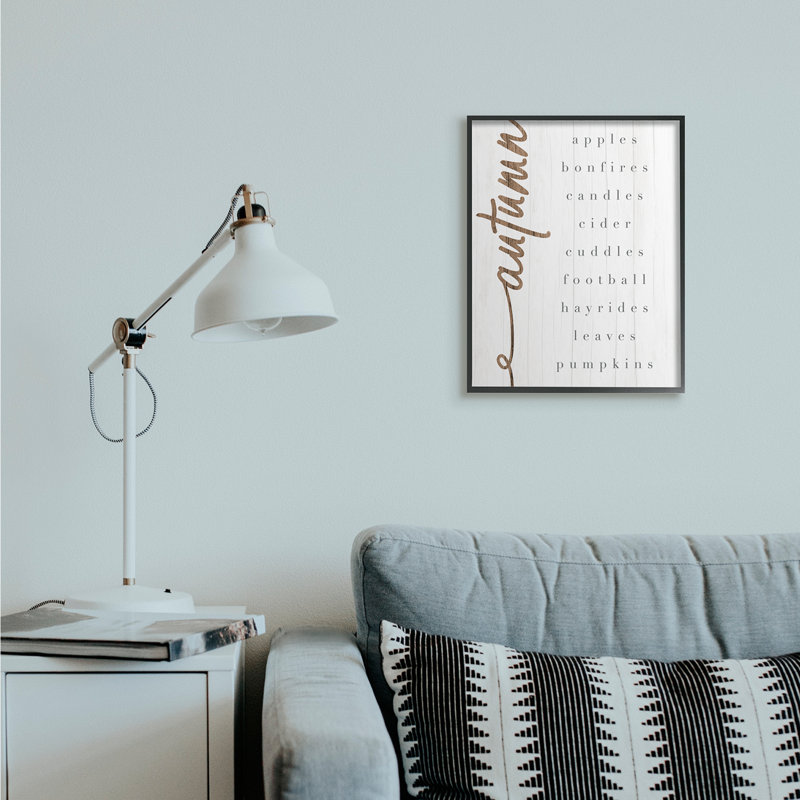 «Autumn Harvest Season Check Country Charm» par Daphne Polselli - Art textuel sur toile, Giclée encadrée noir minuit