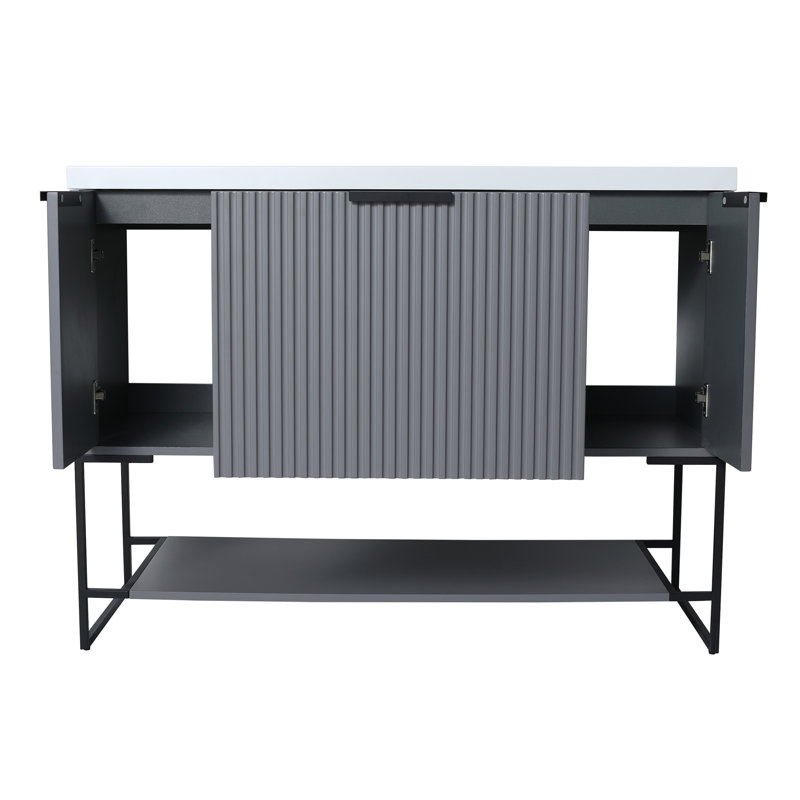 Meuble-lavabo autoportant de 48 po avec lavabo en résine 48 po x 18 po, Gris pierre