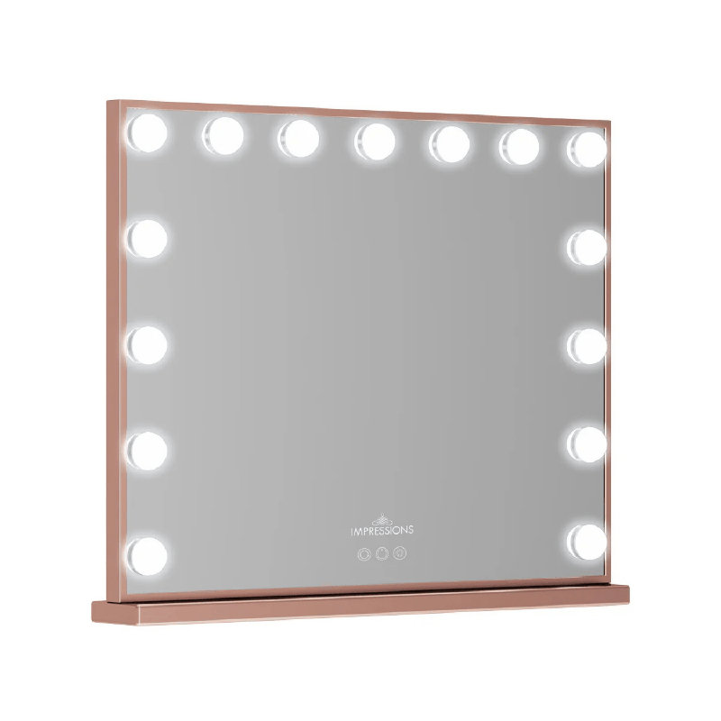 Miroir de coiffeuse Hollywood Aurora avec 15 lumières DEL givrées et gradateur, Doré vieilli