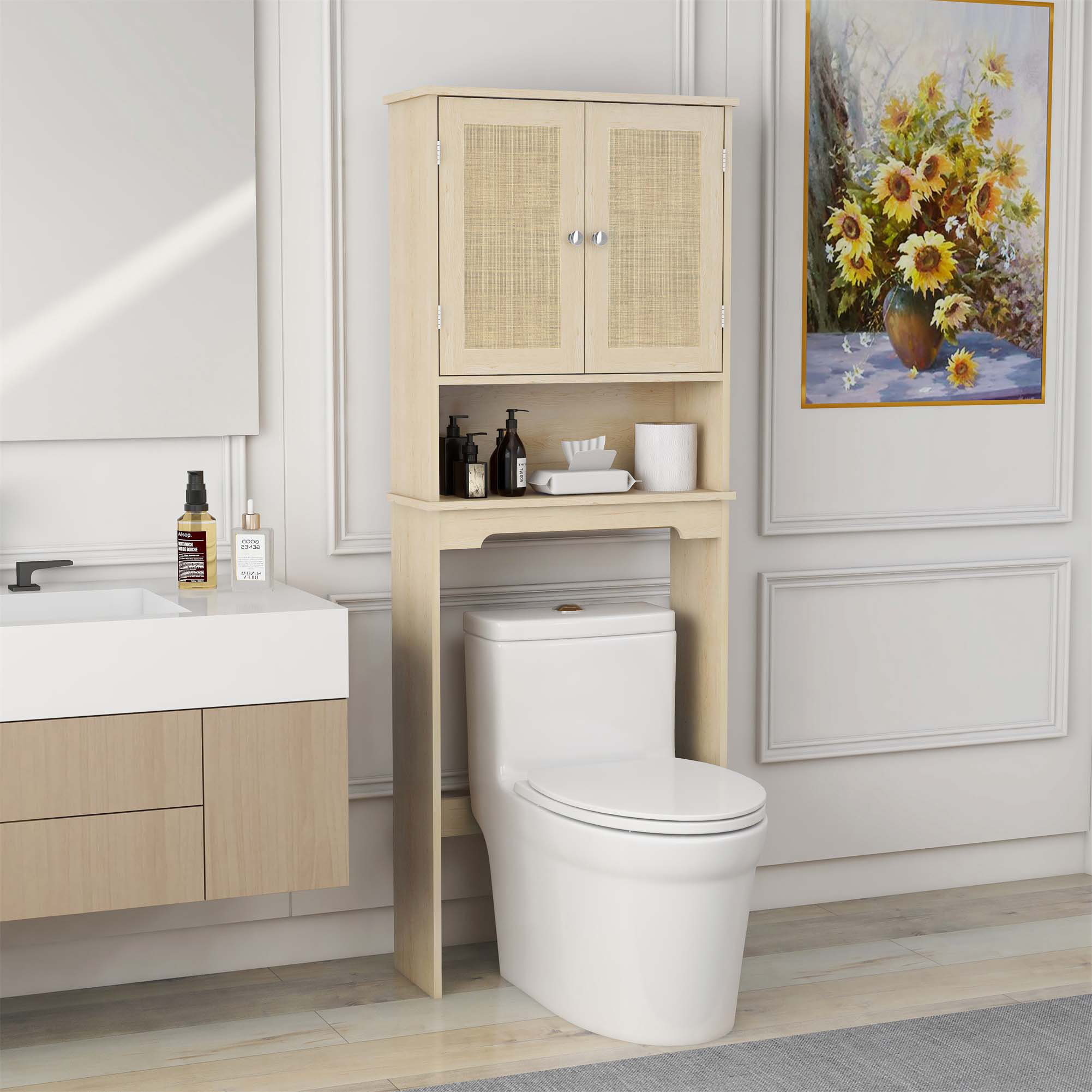 Bay Isle Home™ Over The Toilet Storage Cabinet, Bathroom Shelves Over Toilet With 2 Rattan Doors ...