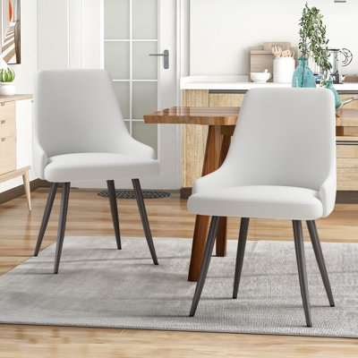 Modern Dining Chairs Set of 2 Spacious Dining Room Chairs with Thick Cushion Comfortable Faux Leather Upholstered Dining Chairs with Metal Legs