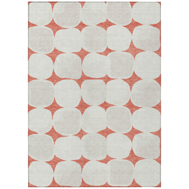 Tapis extérieur lavable abstrait beige et ivoire 5 pi x 8 pi saumon