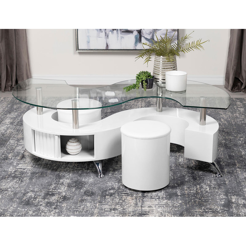 Milivoje Glass Top Coffee Table, Clear Top/White Base