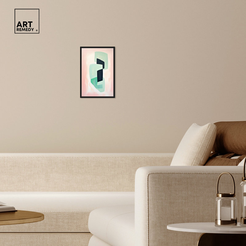 «Jade with Magnets Abstract Shapes», art mural tendance par Art Remedy, Cadre noir, H 16 po x l 11 po