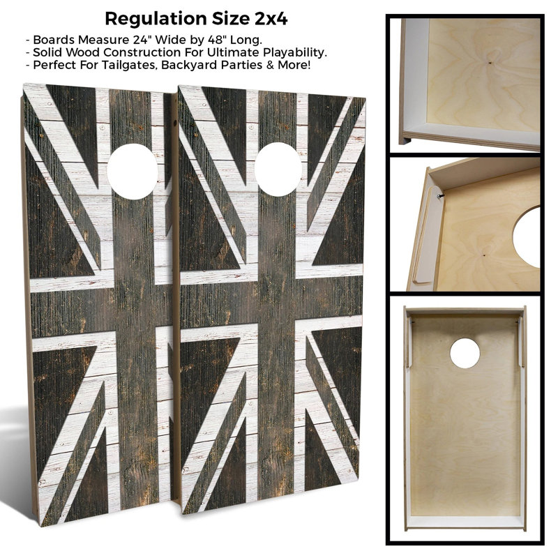 Ensemble de 2 panneaux de cornhole à thème drapeau 2 pi x 4 pi avec étui et lumières, Royaume-Uni, Gris