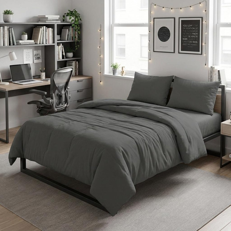 Ensemble de housse de couette lavable en coton gris