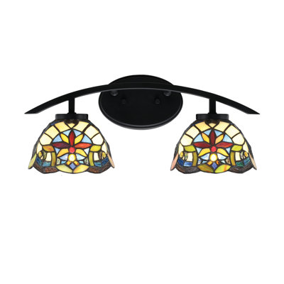 Kurve 2 Light Bath Bar Shown In Matte Black Finish With 7" Earth Star Art Glass
