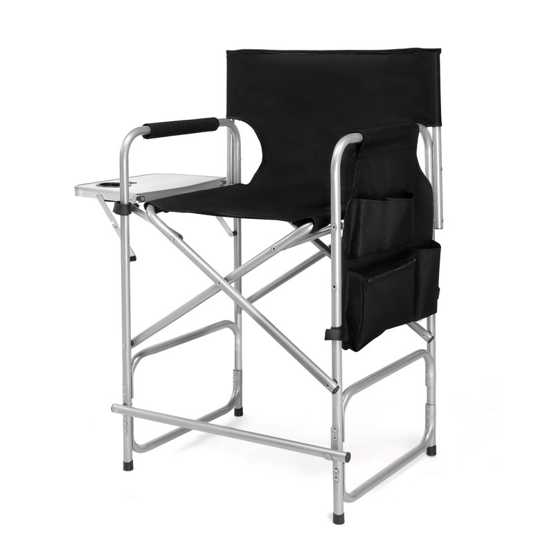 26" Tall Iron Frame Folding Directors Chair With Side Table