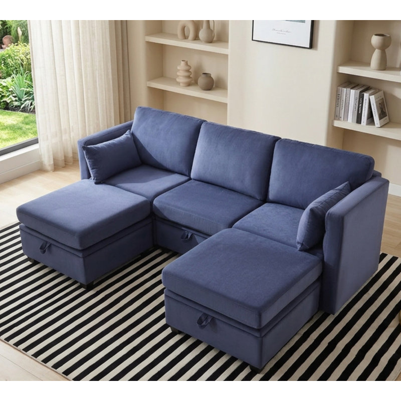 Canapé modulaire modulaire en chenille en U avec 5 composants de rangement, dossier et accoudoirs réglables, canapé modulaire convertible pour salon et appartement