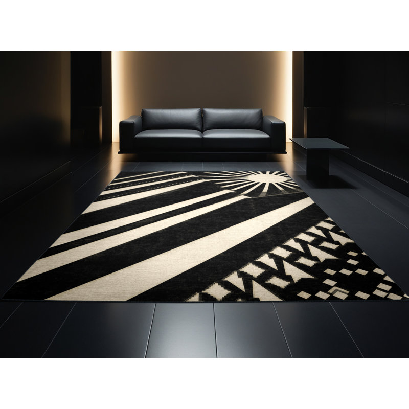 Tapis moelleux moelleux à motif géométrique art déco Tenafly Broadway Lights - noir, 4 x 2