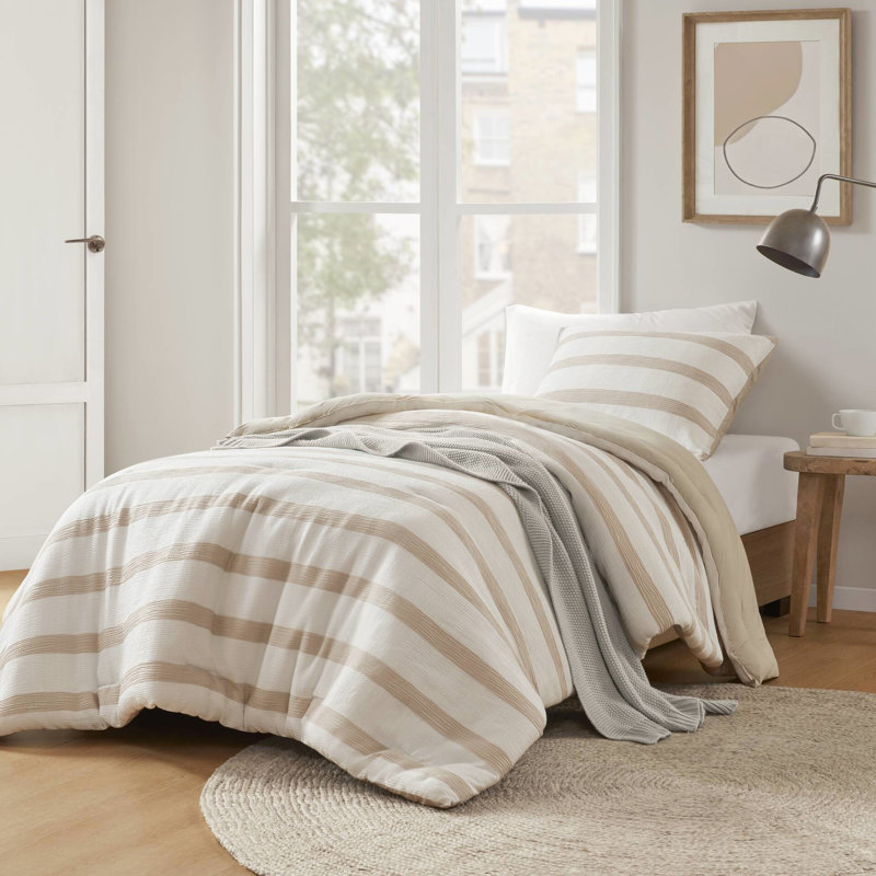 Édredon simple / simple TG et housse de coussin, conception minimaliste moderne, finition, rembourrage respirant, doux au toucher, sécuritaire pour le sommeil, lavable à la machine, couleur taupe