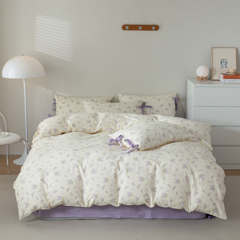Pure Cotton Floral Print Bedding Duvet Cover Set, Twin Duvet Cover + 2 Twin Pillowcases, Pink Floral