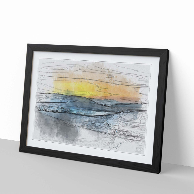 Sunrise over a Tea Plantation in Abstract - Picture Frame Graphic Art Print, 48cm H x 65cm W x 2cm D, Black Framed