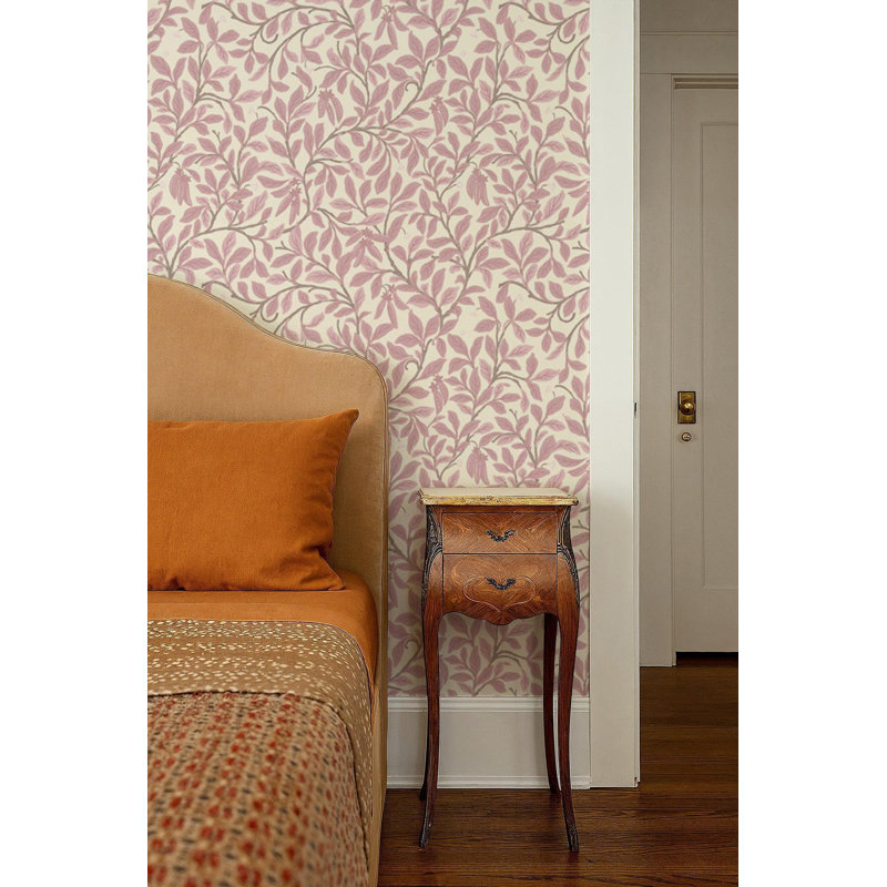 Leaf and Pod - Wallpaper, Dusty Blush, Peel & Stick