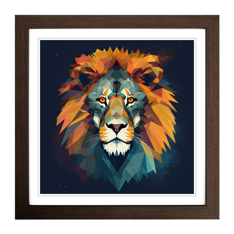 Lion Geometric - Framed Print, Walnut