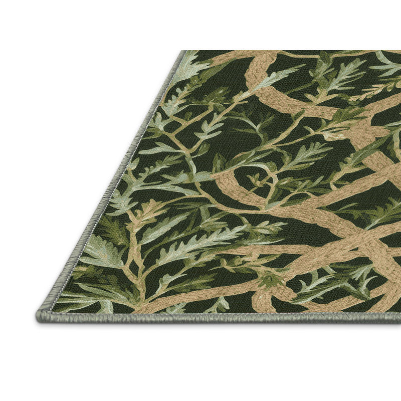 Tapis vert botanique lavable à la machine, Rond 3 pi