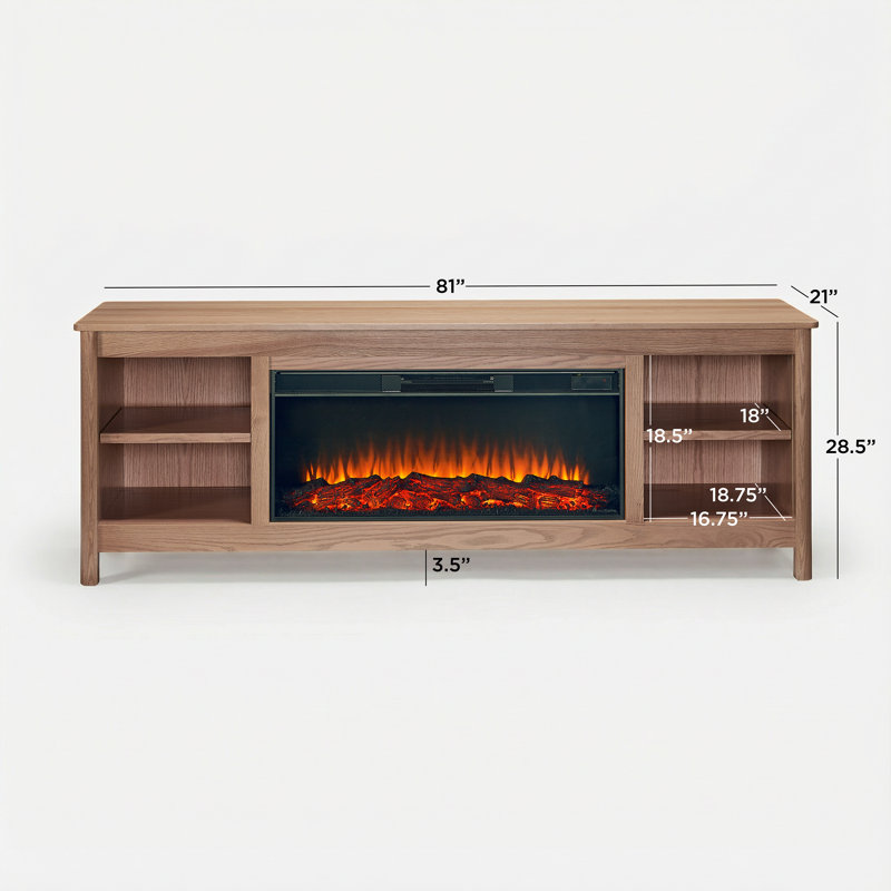 Kells 81" Electric Fireplace TV Stand, Light Oak