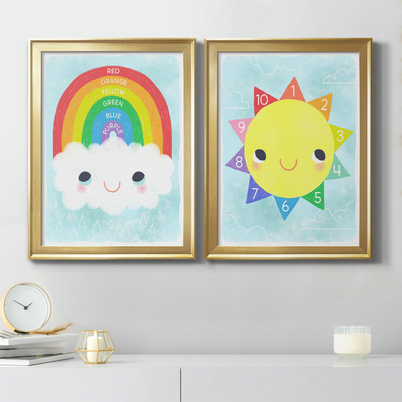 Rainbow Colors - Ensemble de 2 peintures sur toile encadrées, Or, H 30,5 po x l 22,5 po x P 1 po