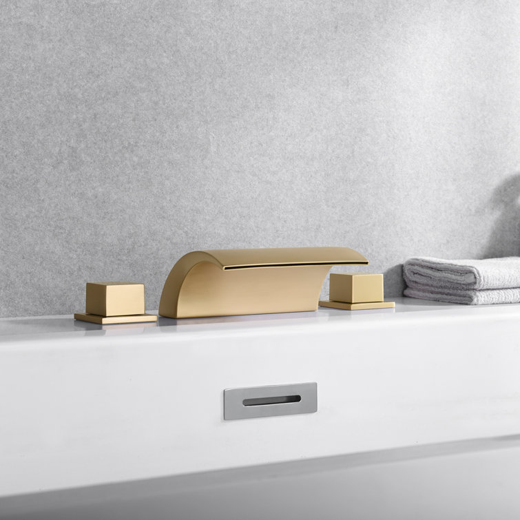 Double Knob Handle Deck Mounted Waterfall Roman Tub Faucet, with High Flow and Brass Rough-in Valve
