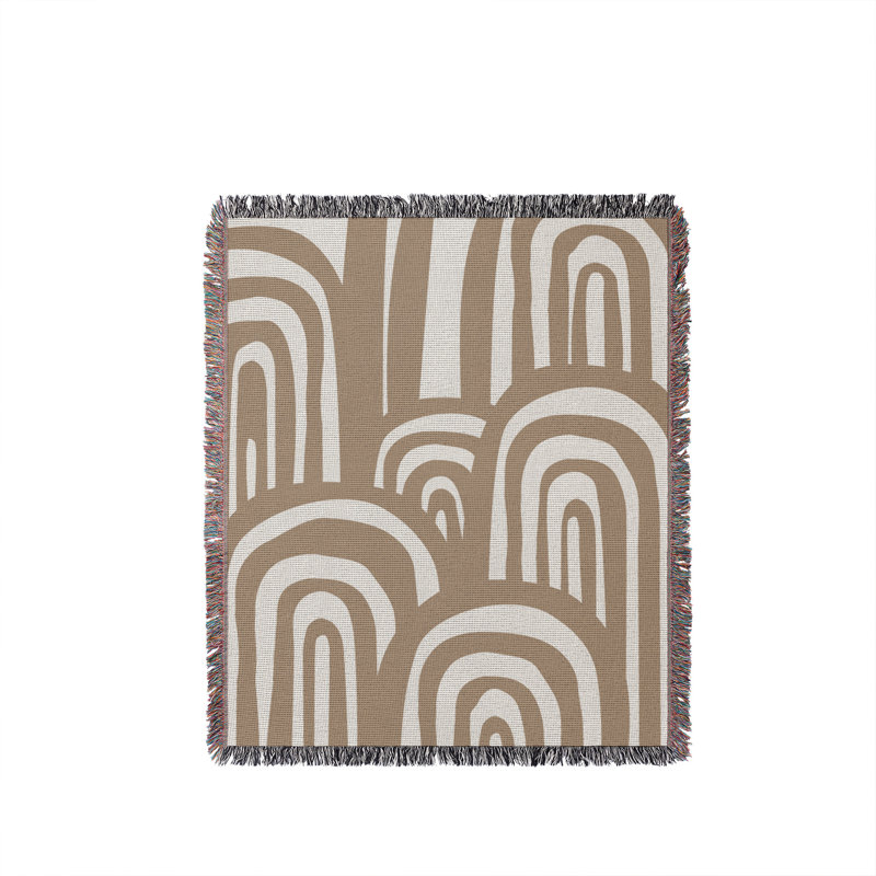 Jeté en coton à imprimé abstrait Lyno, Beige, 60 po x 80 po