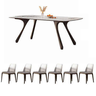 Ensemble de table de salle à manger en bois massif et en pierre frittée