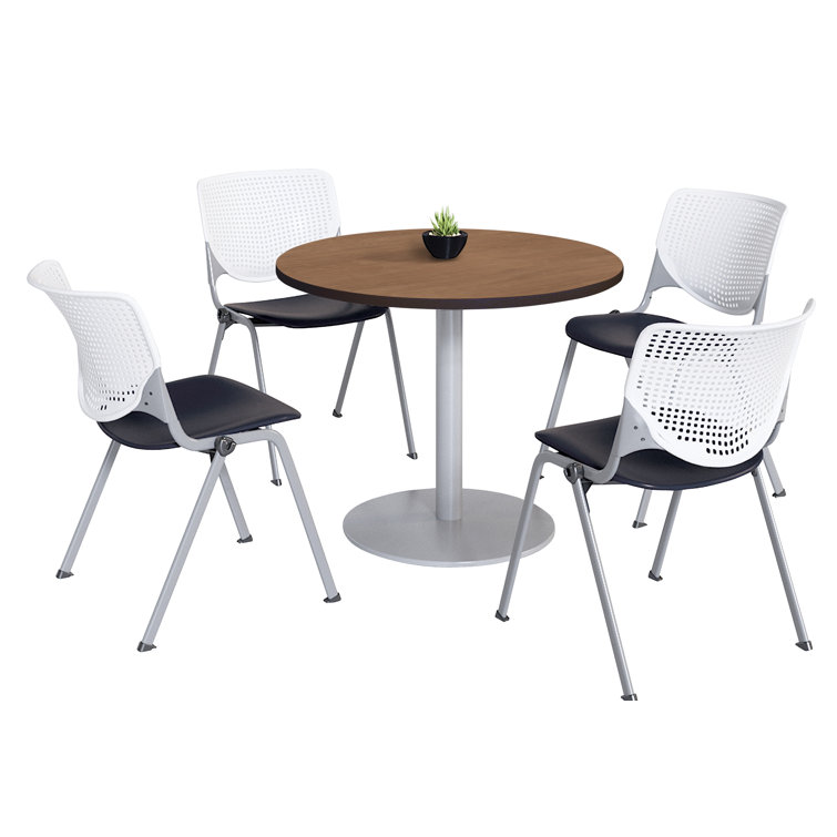 Mode Round Breakroom Table Set With 4 Kool Stacking Chairs