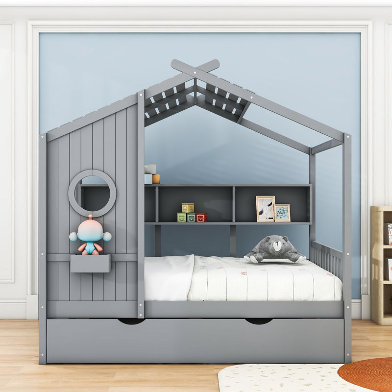 Lit de jour avec couchette simple Aaldrik, Gris, Double